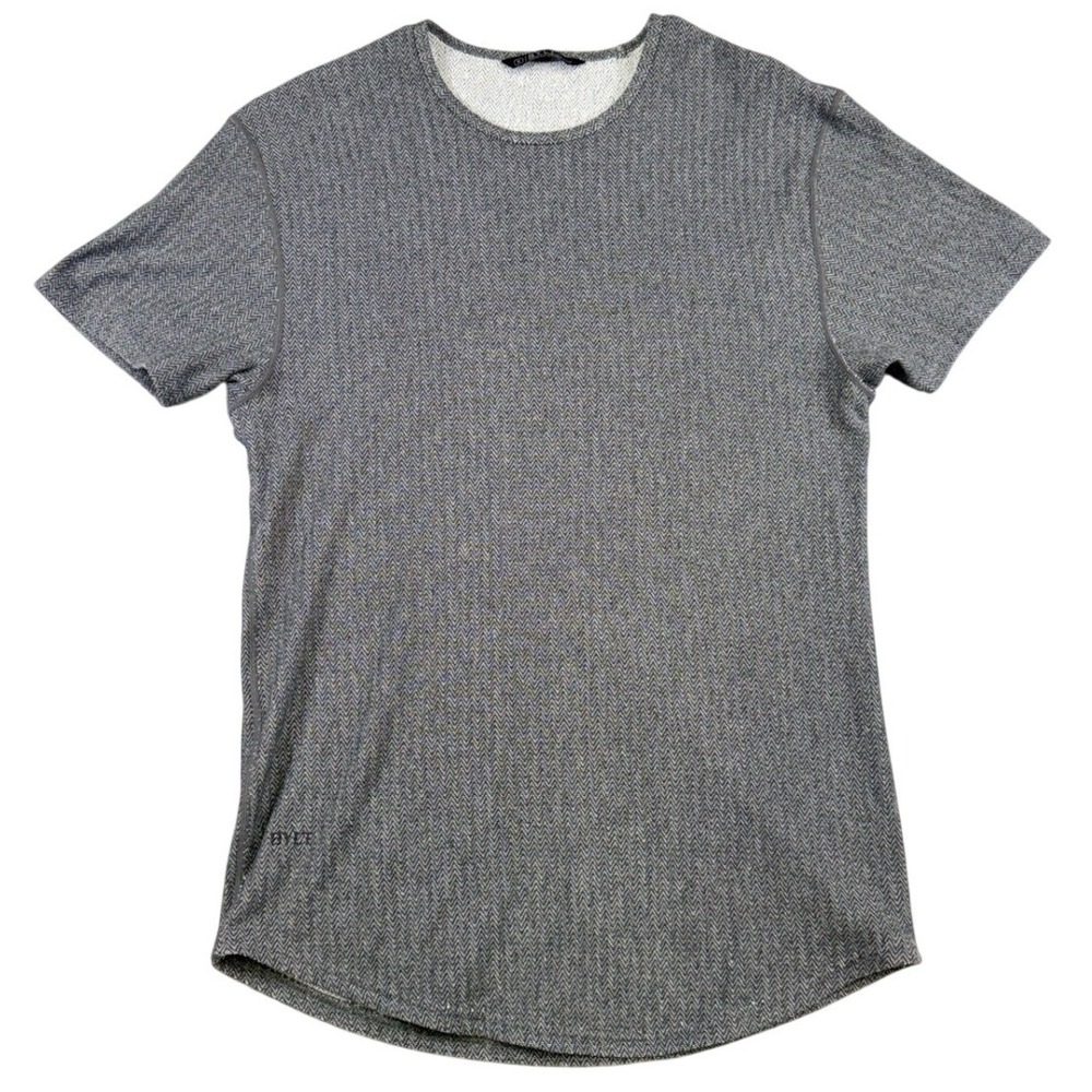 BYLT Premium Basics Mens Medium Grey Herringbone Drop-Cut Short Sleeve T-Shirt